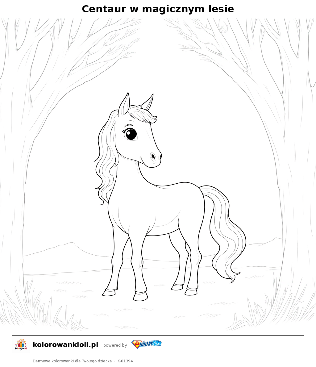 Centaur w magicznym lesie — kolorowanka do wydruku dla dzieci