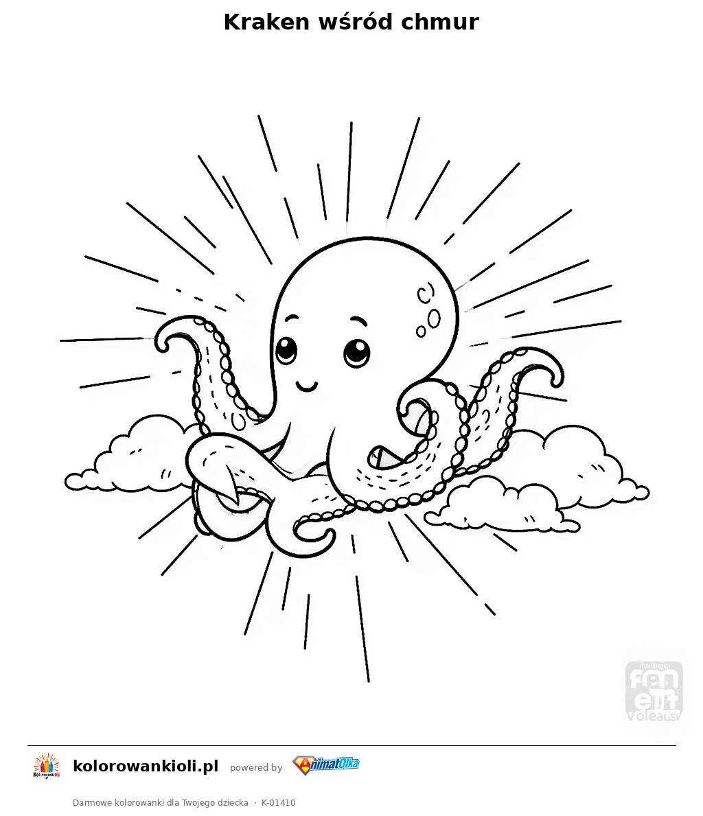 Kraken wśród chmur — kolorowanka do wydruku dla dzieci