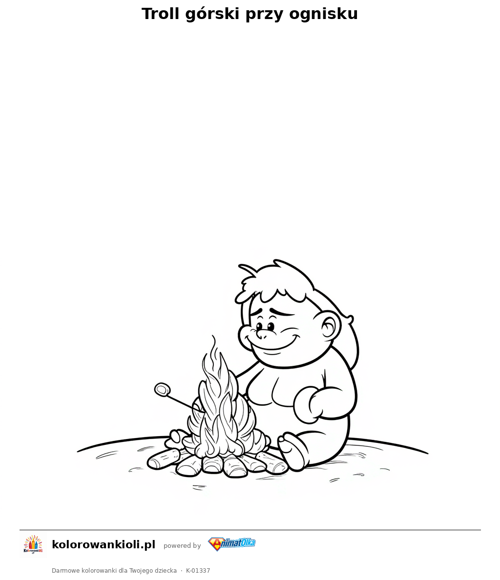Troll górski przy ognisku — kolorowanka do wydruku dla dzieci