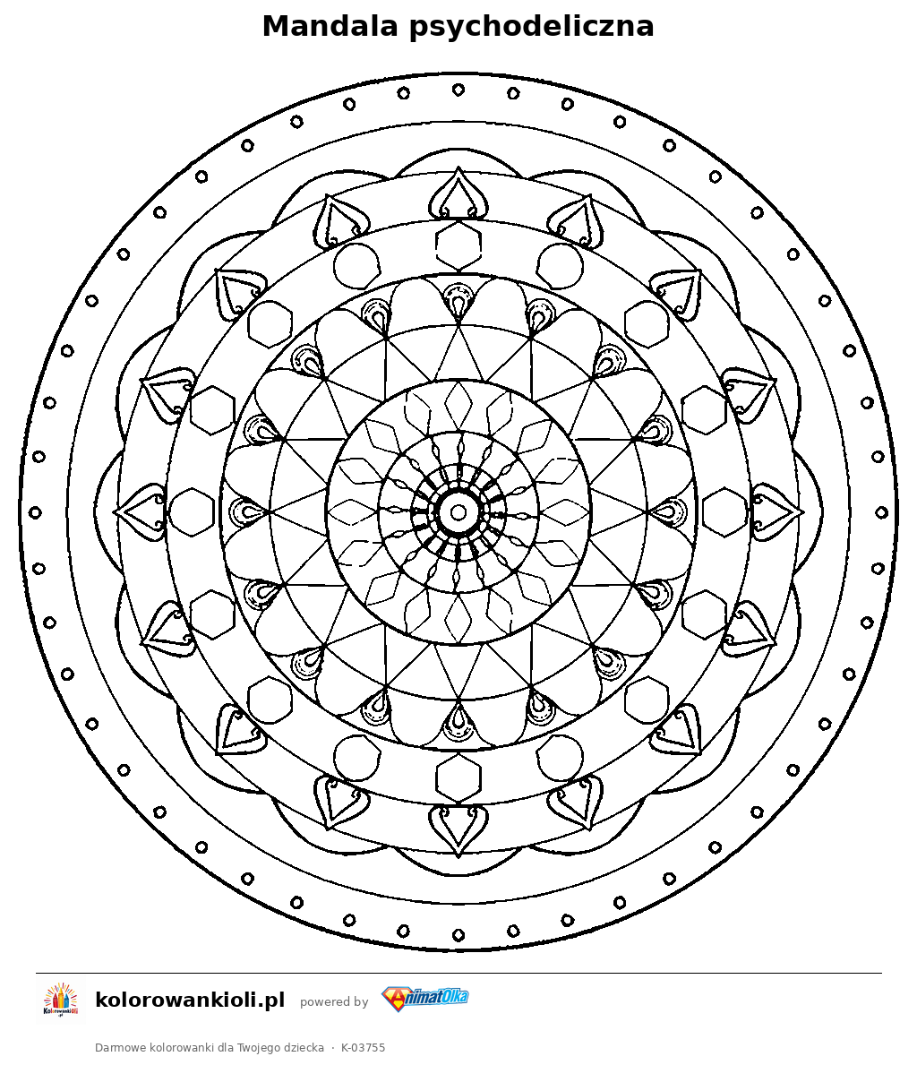 Mandala psychodeliczna — kolorowanka do wydruku dla dzieci