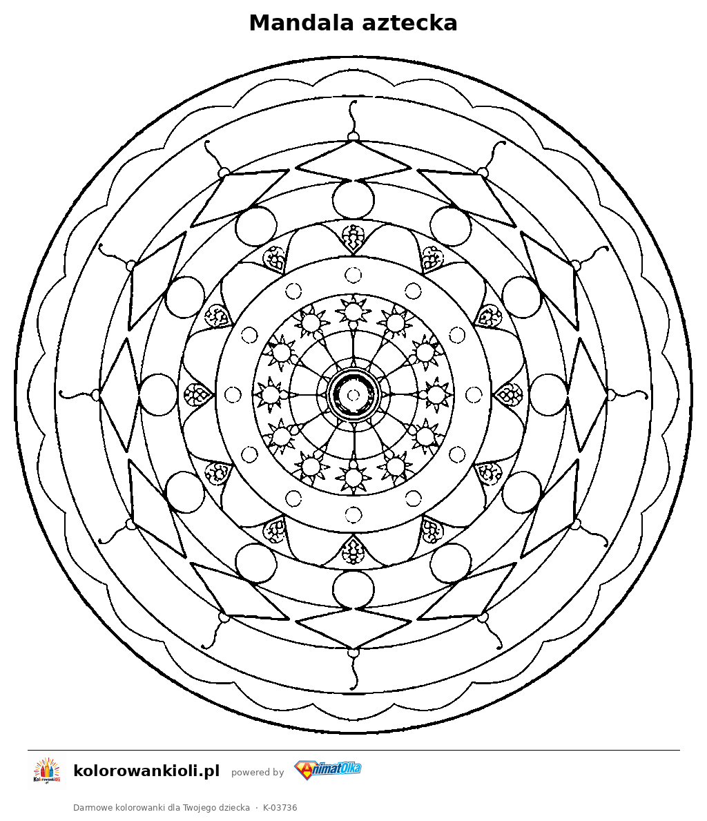 Mandala aztecka — kolorowanka do wydruku dla dzieci