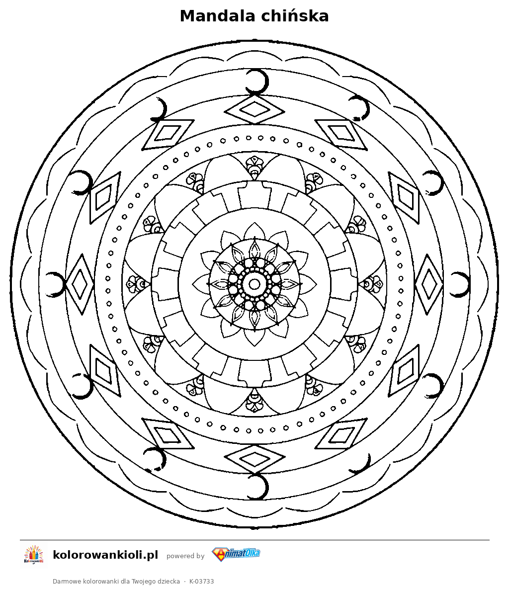 Mandala chińska — kolorowanka do wydruku dla dzieci