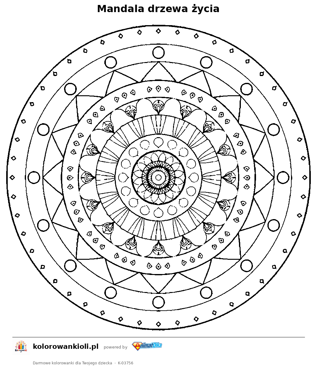 Mandala drzewa życia — kolorowanka do wydruku dla dzieci