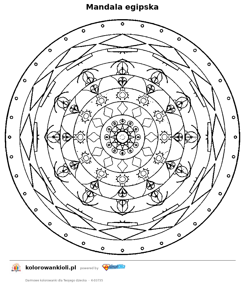 Mandala egipska — kolorowanka do wydruku dla dzieci