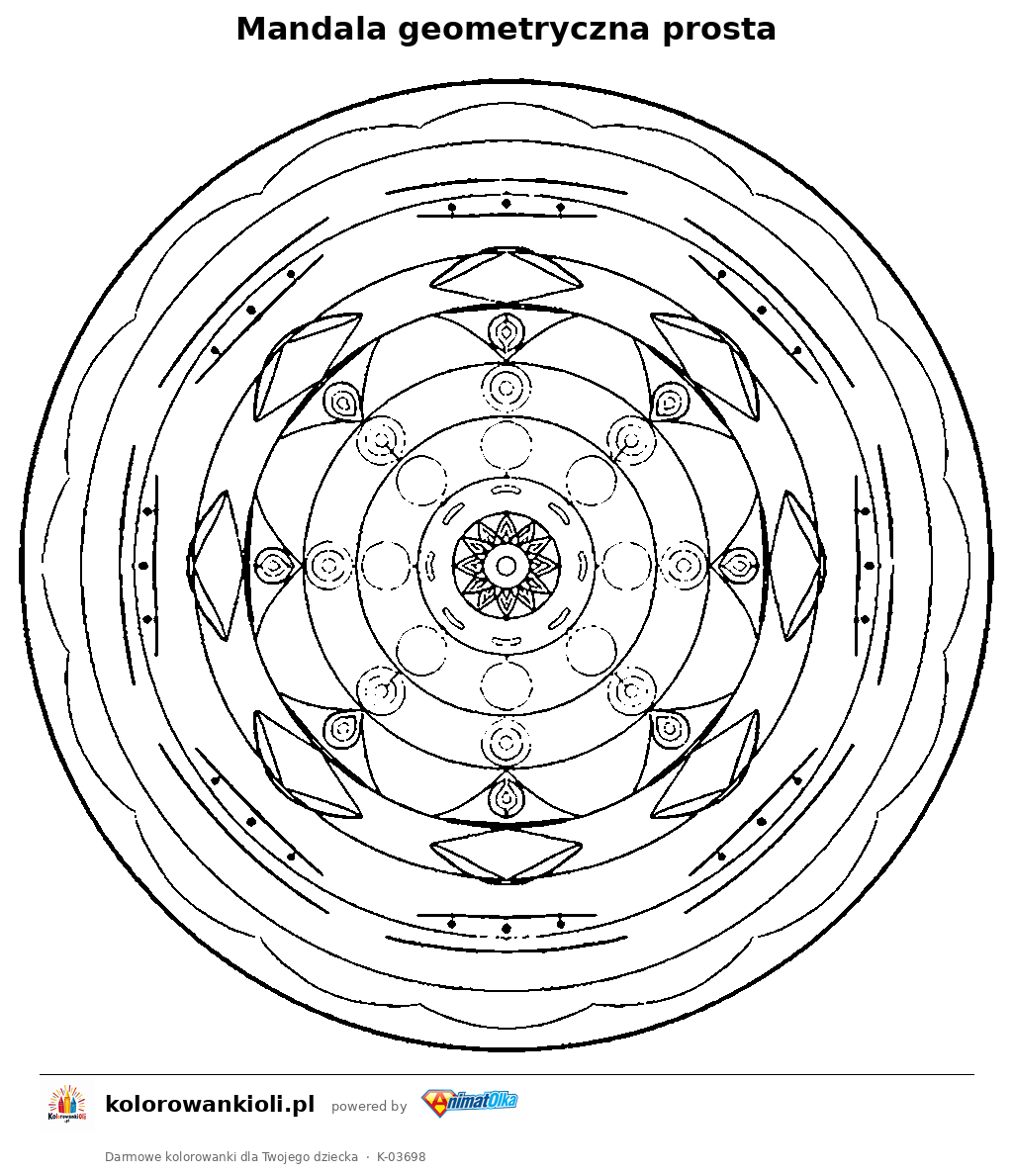 Mandala geometryczna prosta — kolorowanka do wydruku dla dzieci