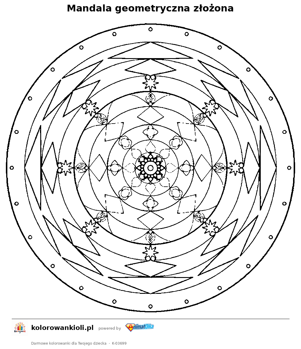 Mandala geometryczna złożona — kolorowanka do wydruku dla dzieci