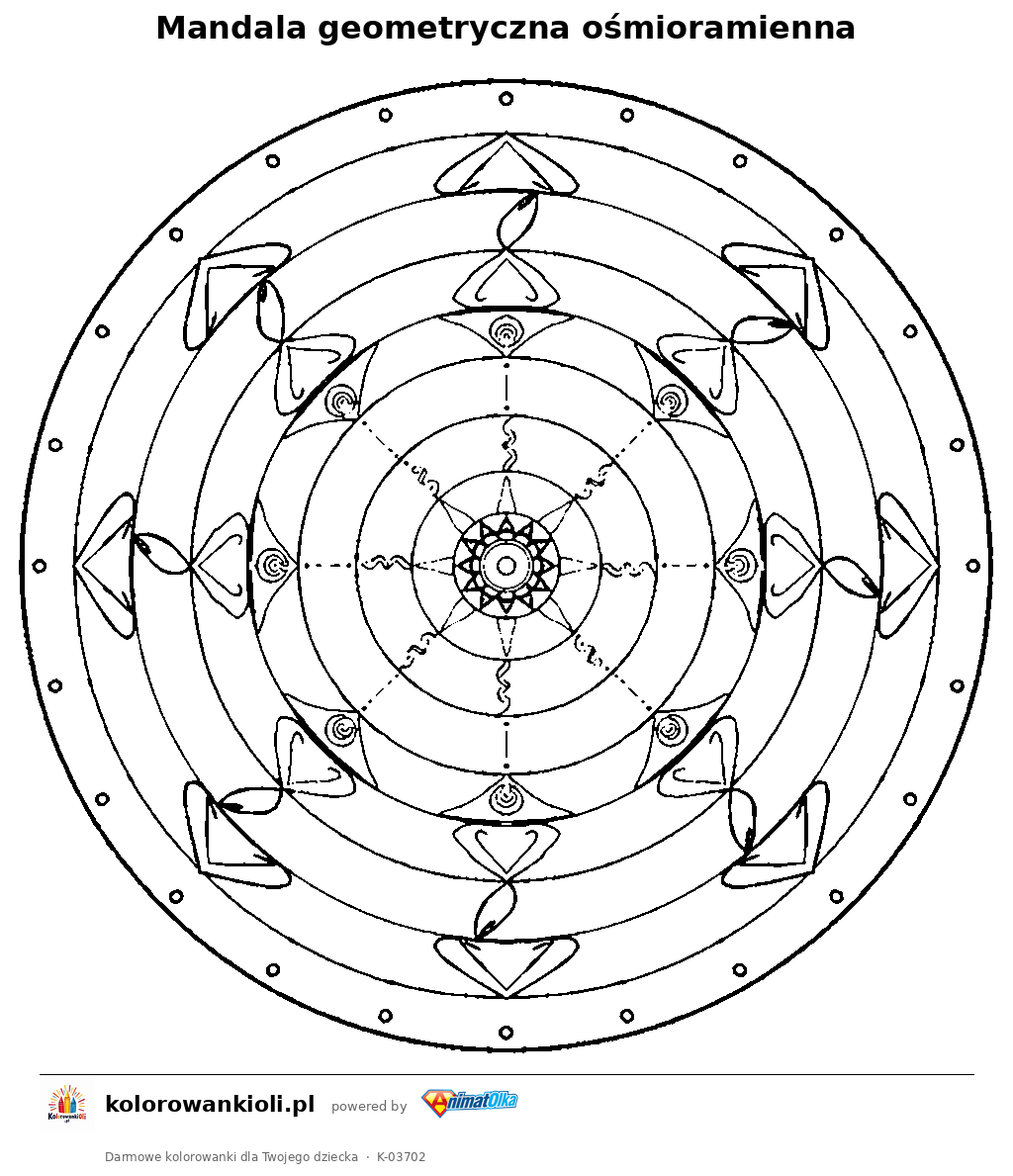 Mandala geometryczna ośmioramienna — kolorowanka do wydruku dla dzieci