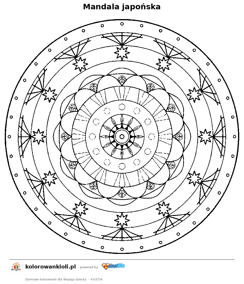 Mandala japońska — kolorowanka do wydruku dla dzieci