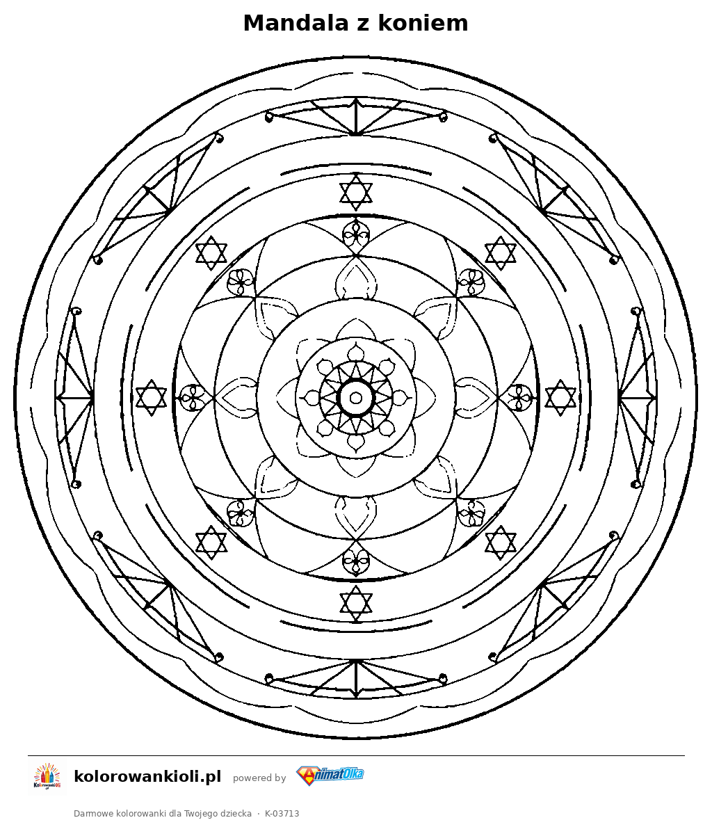 Mandala z koniem — kolorowanka do wydruku dla dzieci