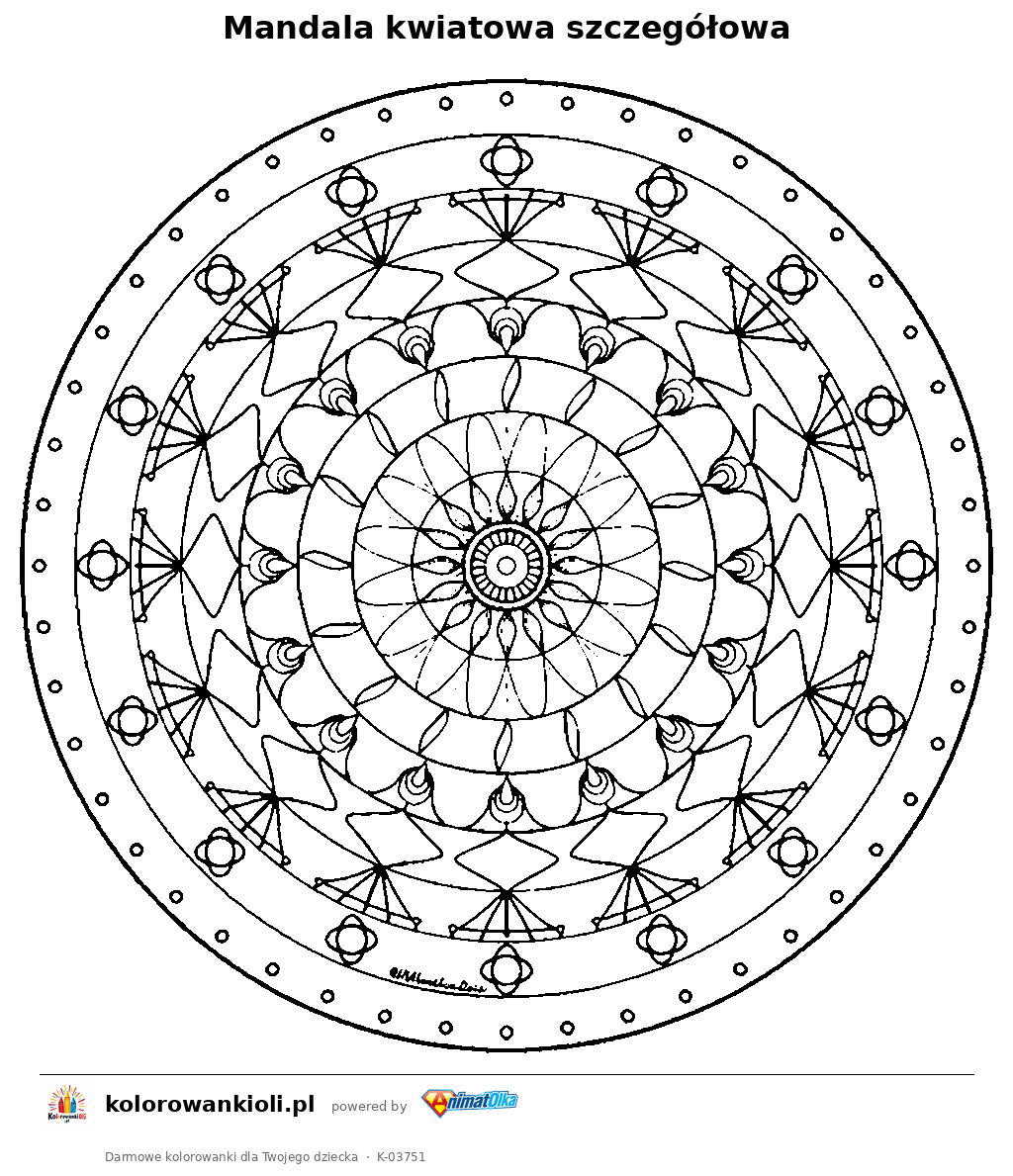 Mandala kwiatowa szczegółowa — kolorowanka do wydruku dla dzieci