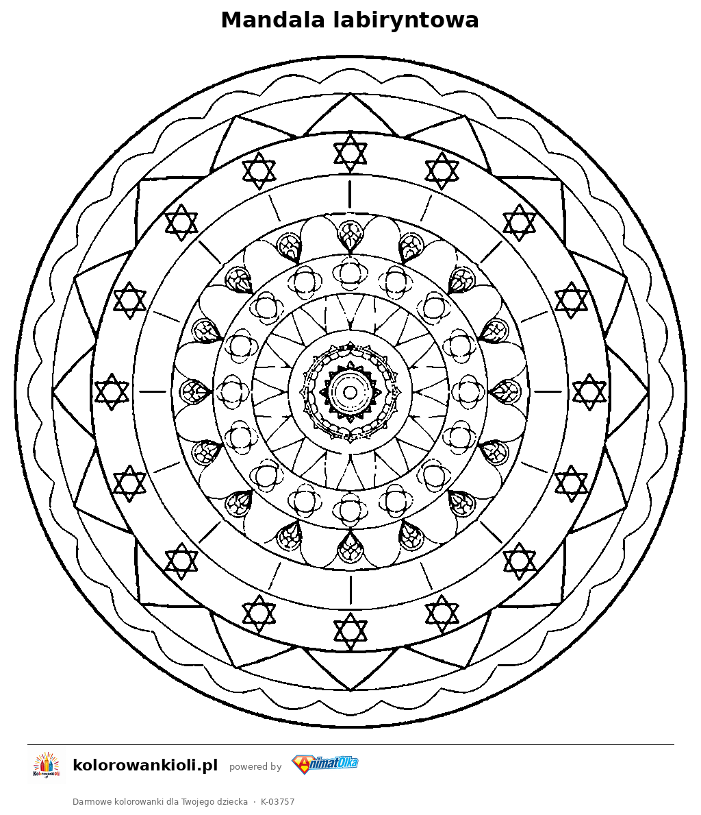 Mandala labiryntowa — kolorowanka do wydruku dla dzieci