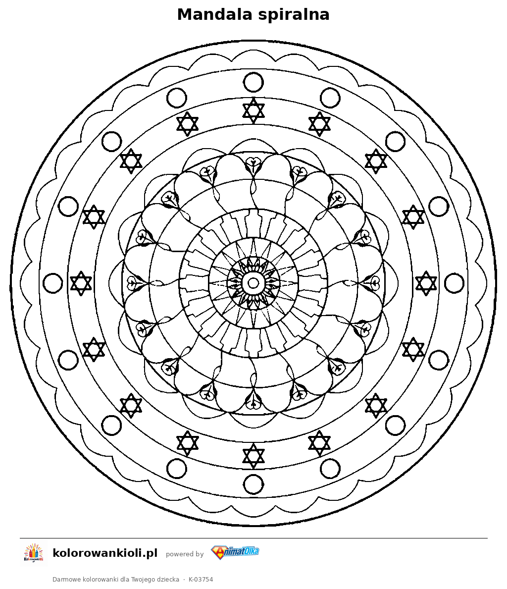 Mandala spiralna — kolorowanka do wydruku dla dzieci
