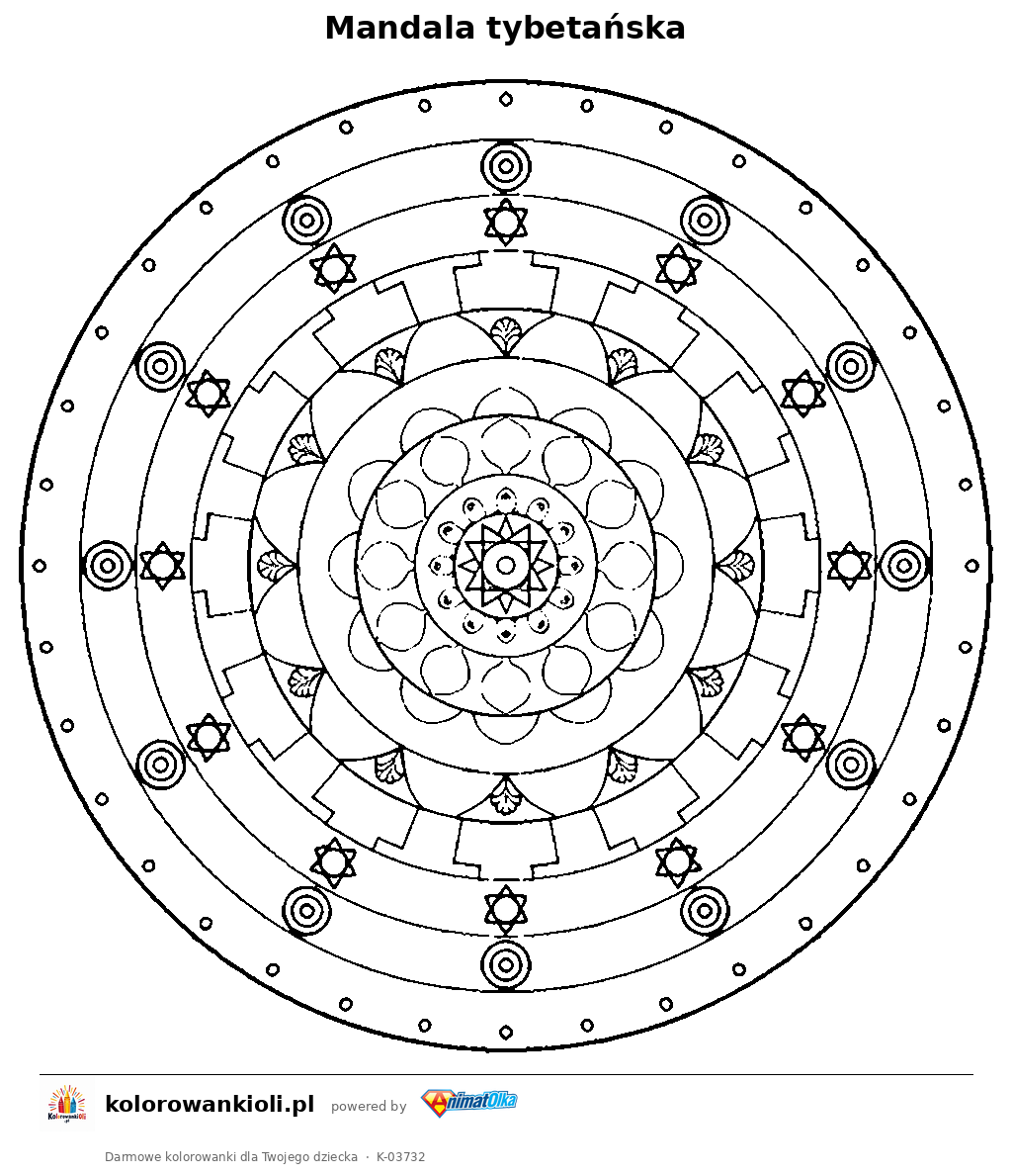 Mandala tybetańska — kolorowanka do wydruku dla dzieci