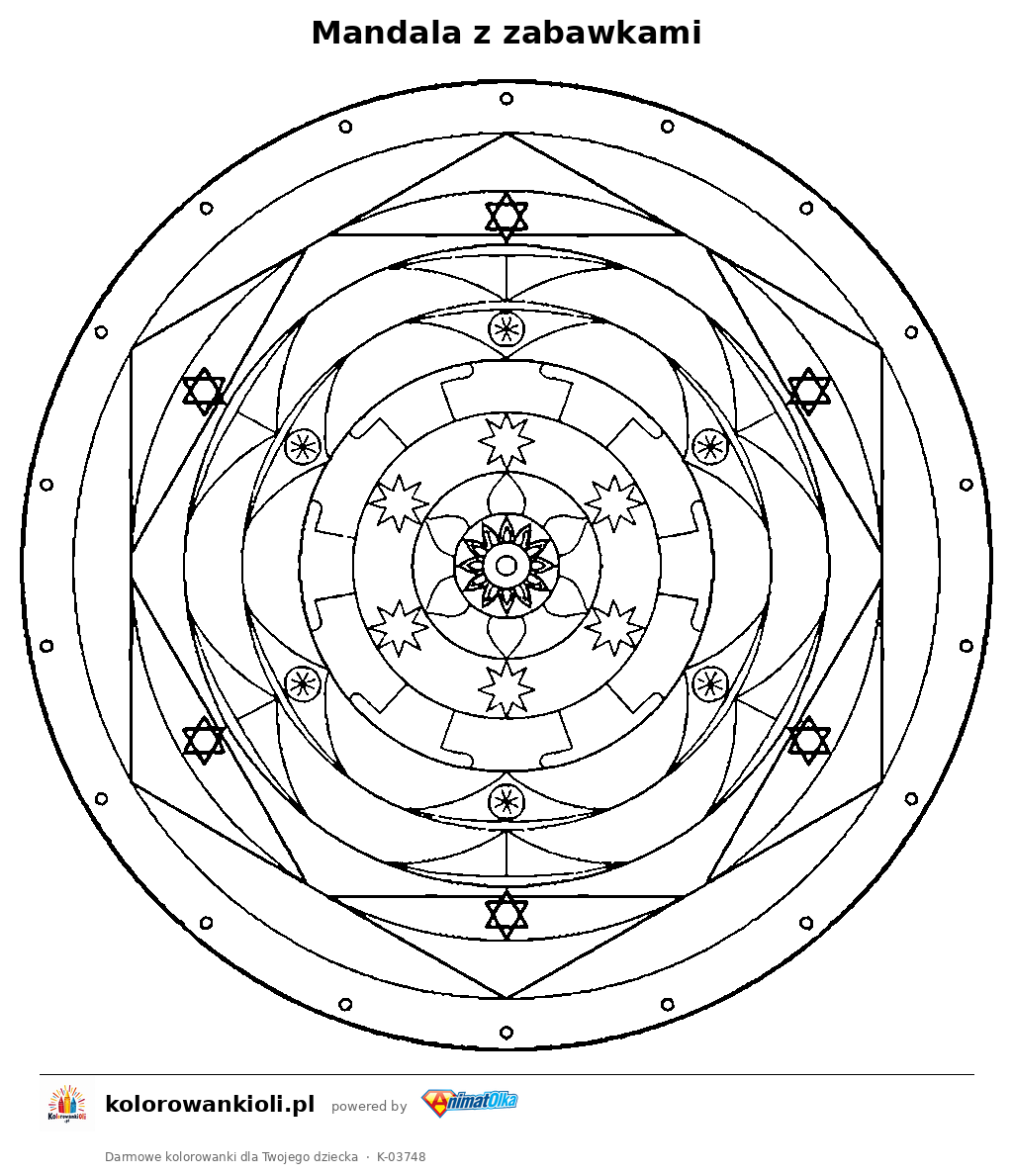 Mandala z zabawkami — kolorowanka do wydruku dla dzieci
