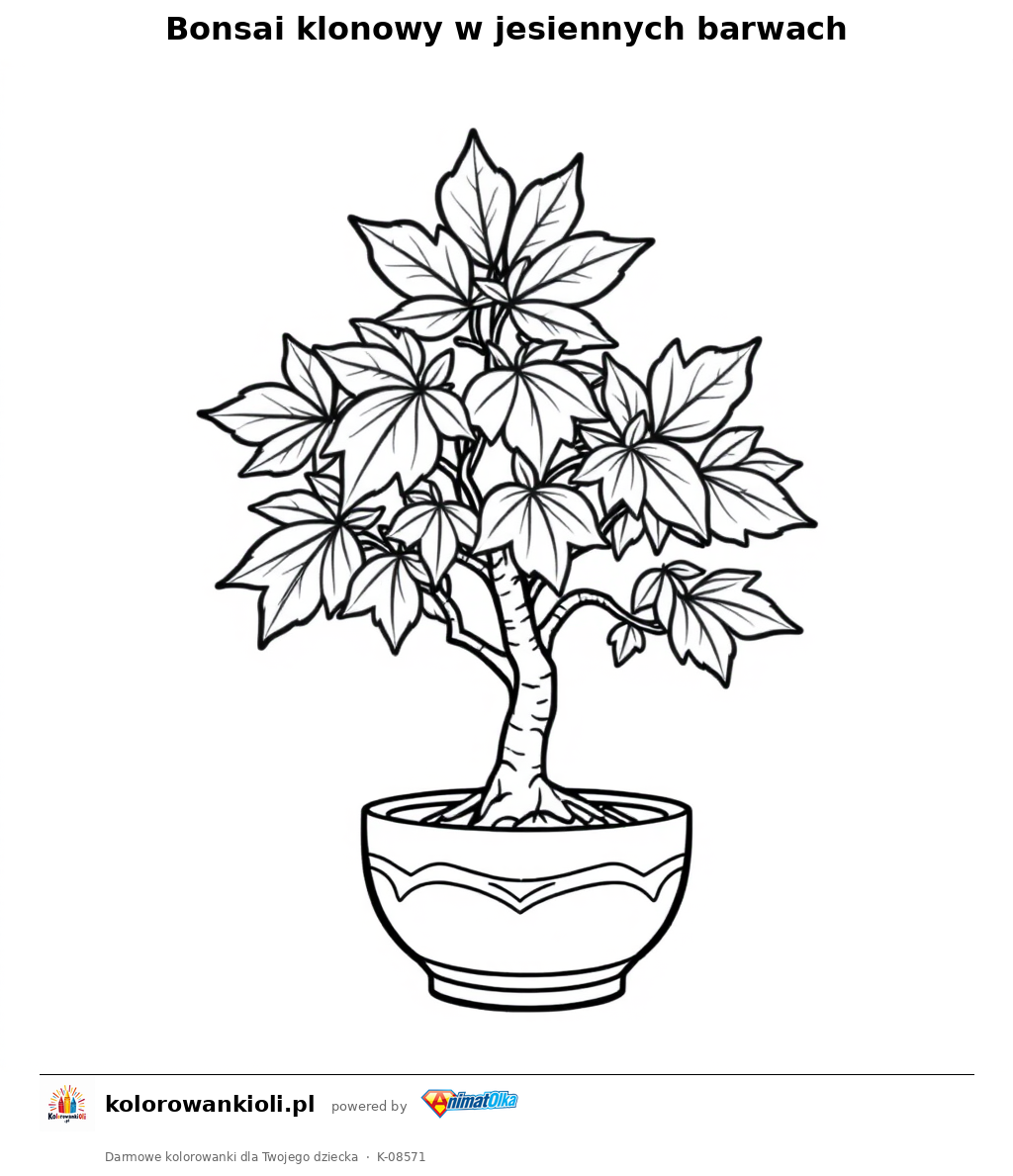 Bonsai klonowy w jesiennych barwach — kolorowanka do wydruku dla dzieci