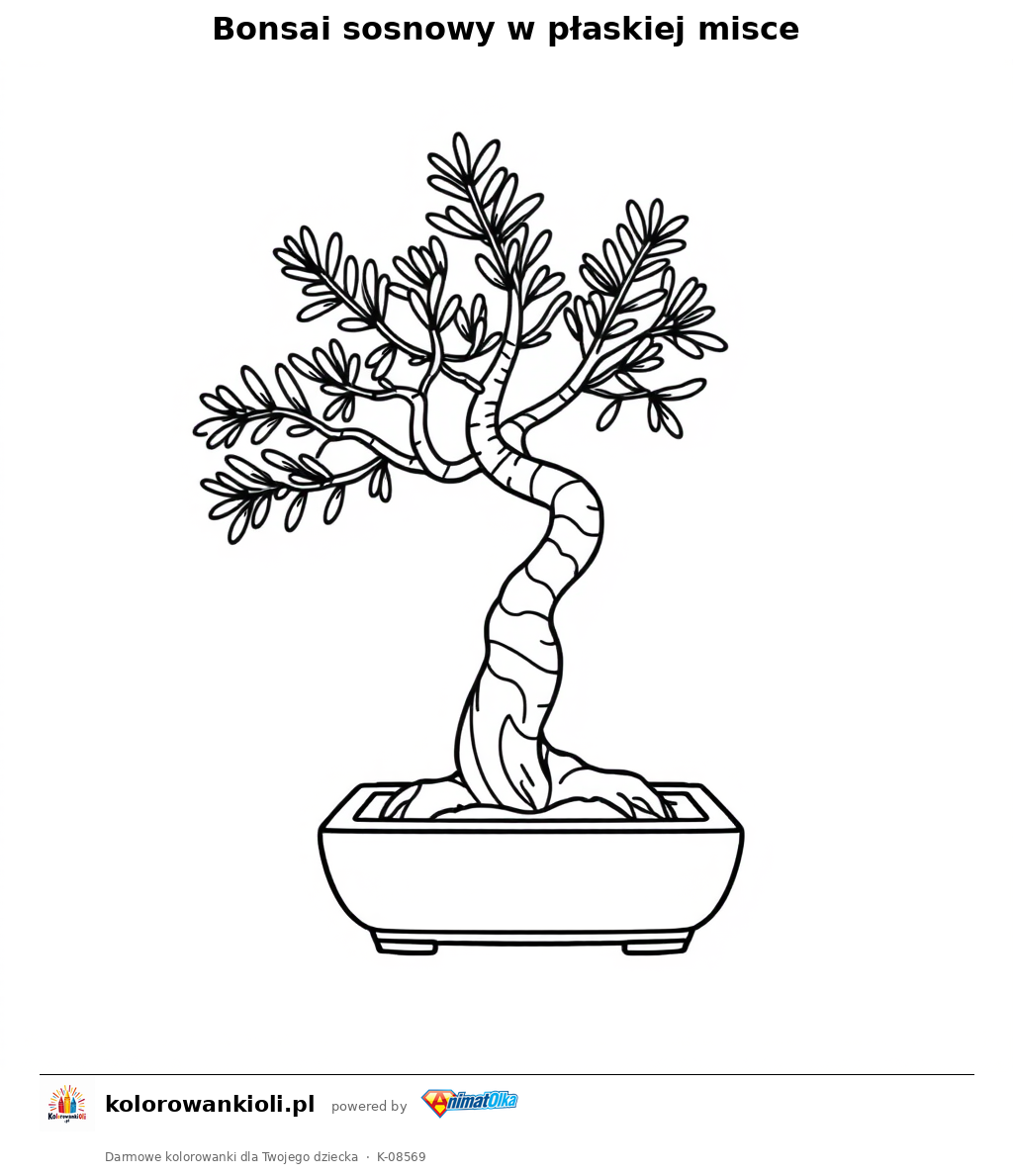 Bonsai sosnowy w płaskiej misce — kolorowanka do wydruku dla dzieci