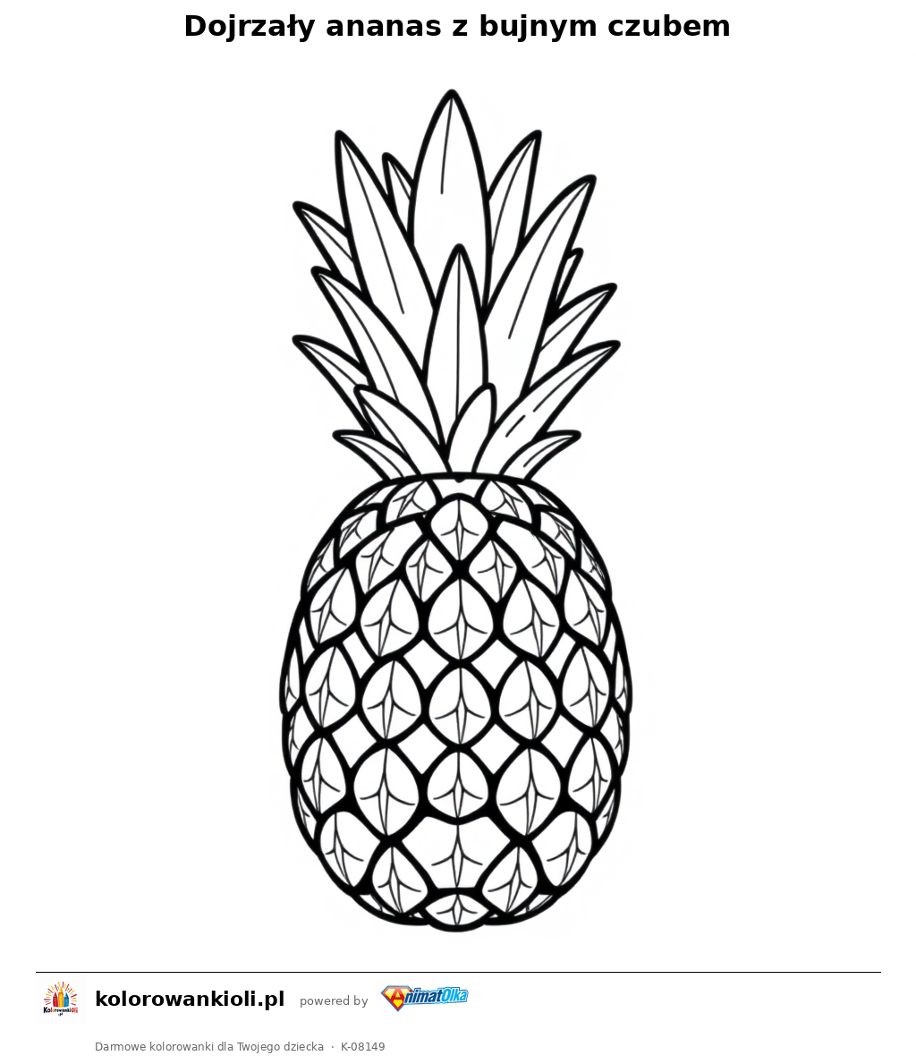 Dojrzały ananas z bujnym czubem — kolorowanka do wydruku dla dzieci