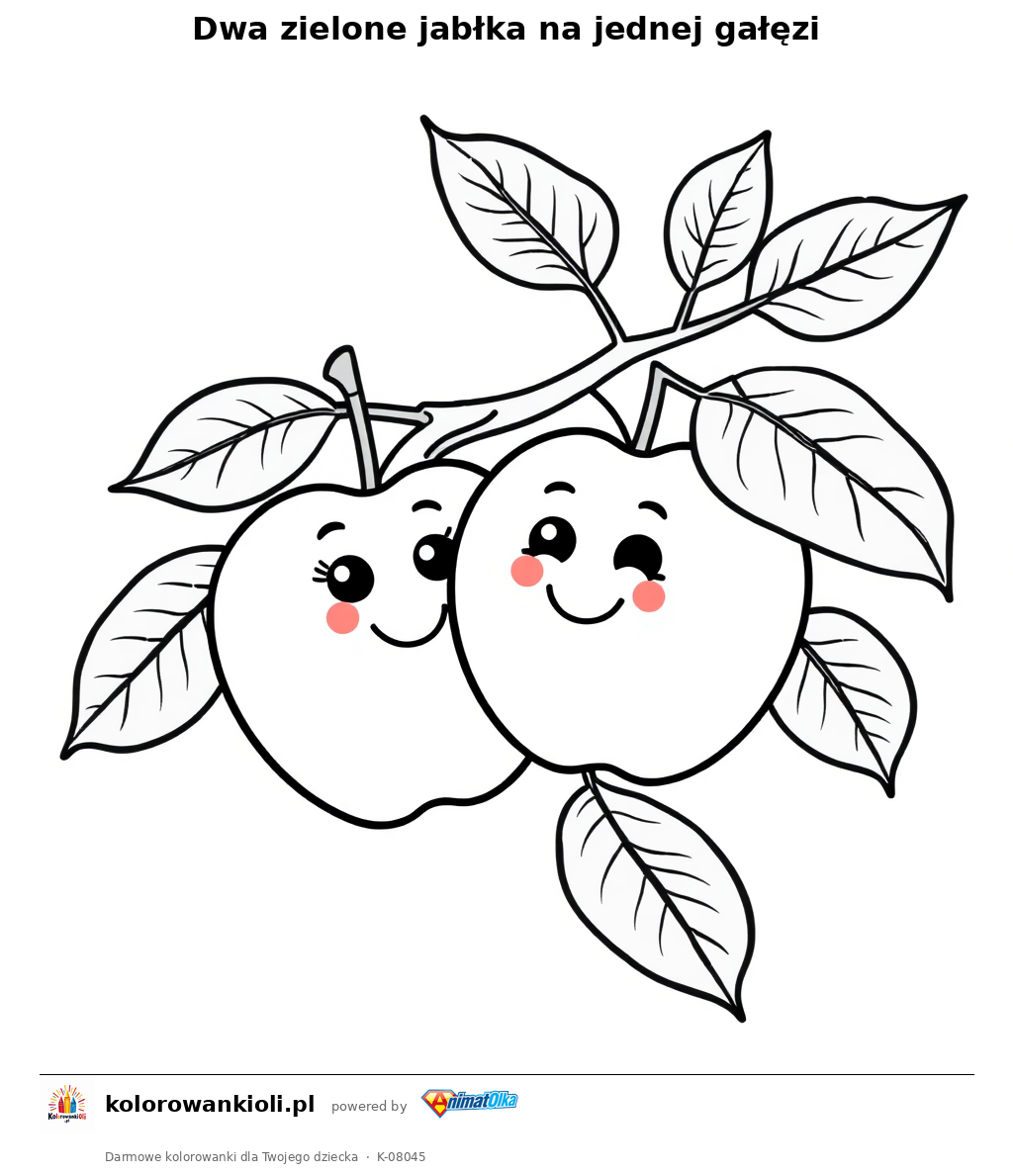 Dwa zielone jabłka na jednej gałęzi — kolorowanka do wydruku dla dzieci