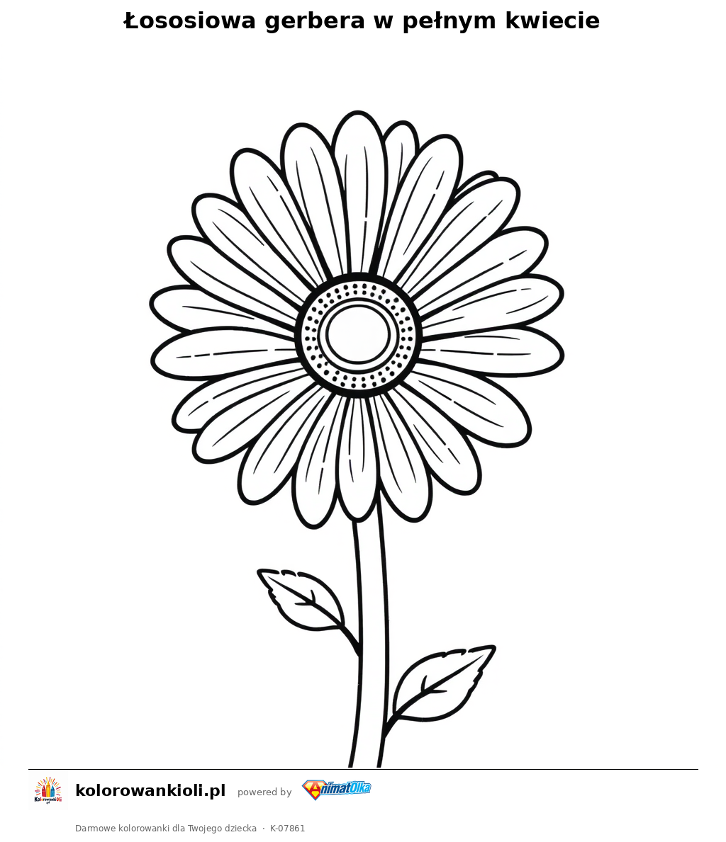 Łososiowa gerbera w pełnym kwiecie — kolorowanka do wydruku dla dzieci