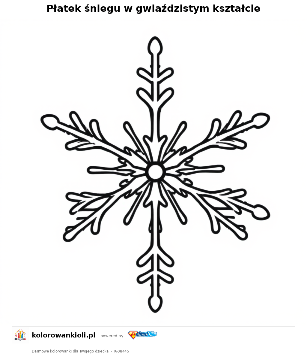 Płatek śniegu w gwiaździstym kształcie — kolorowanka do wydruku dla dzieci