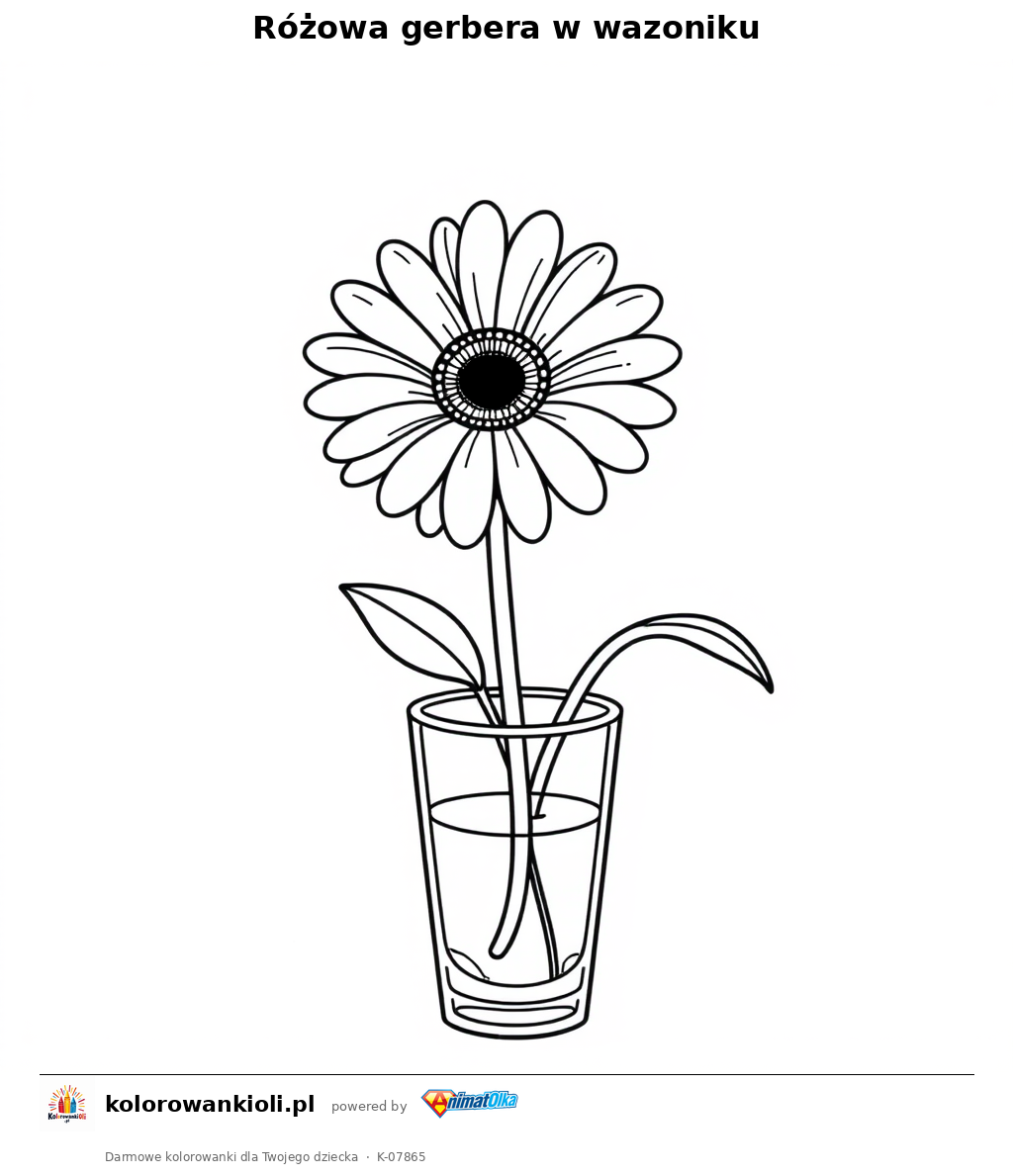 Różowa gerbera w wazoniku — kolorowanka do wydruku dla dzieci