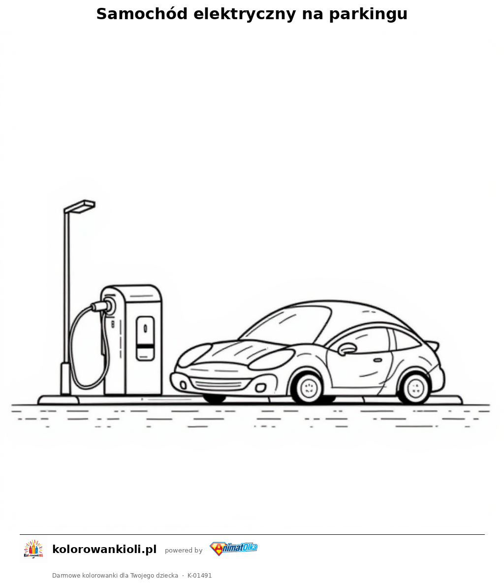Samochód elektryczny na parkingu — kolorowanka do wydruku dla dzieci