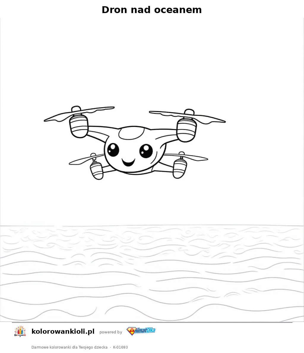 Dron nad oceanem — kolorowanka do wydruku dla dzieci