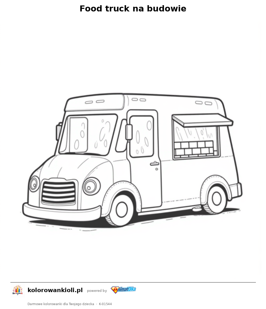 Food truck na budowie — kolorowanka do wydruku dla dzieci