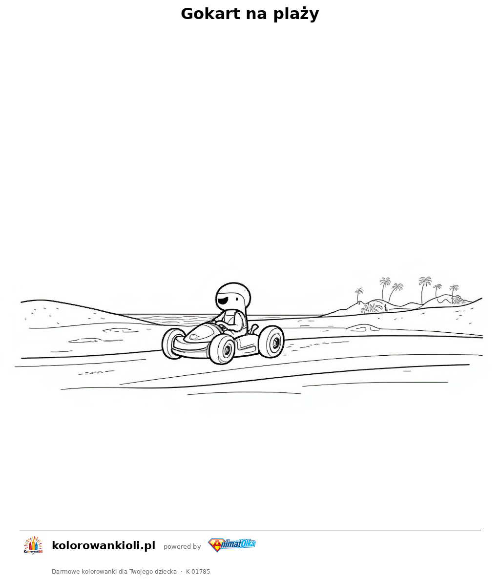 Gokart na plaży — kolorowanka do wydruku dla dzieci