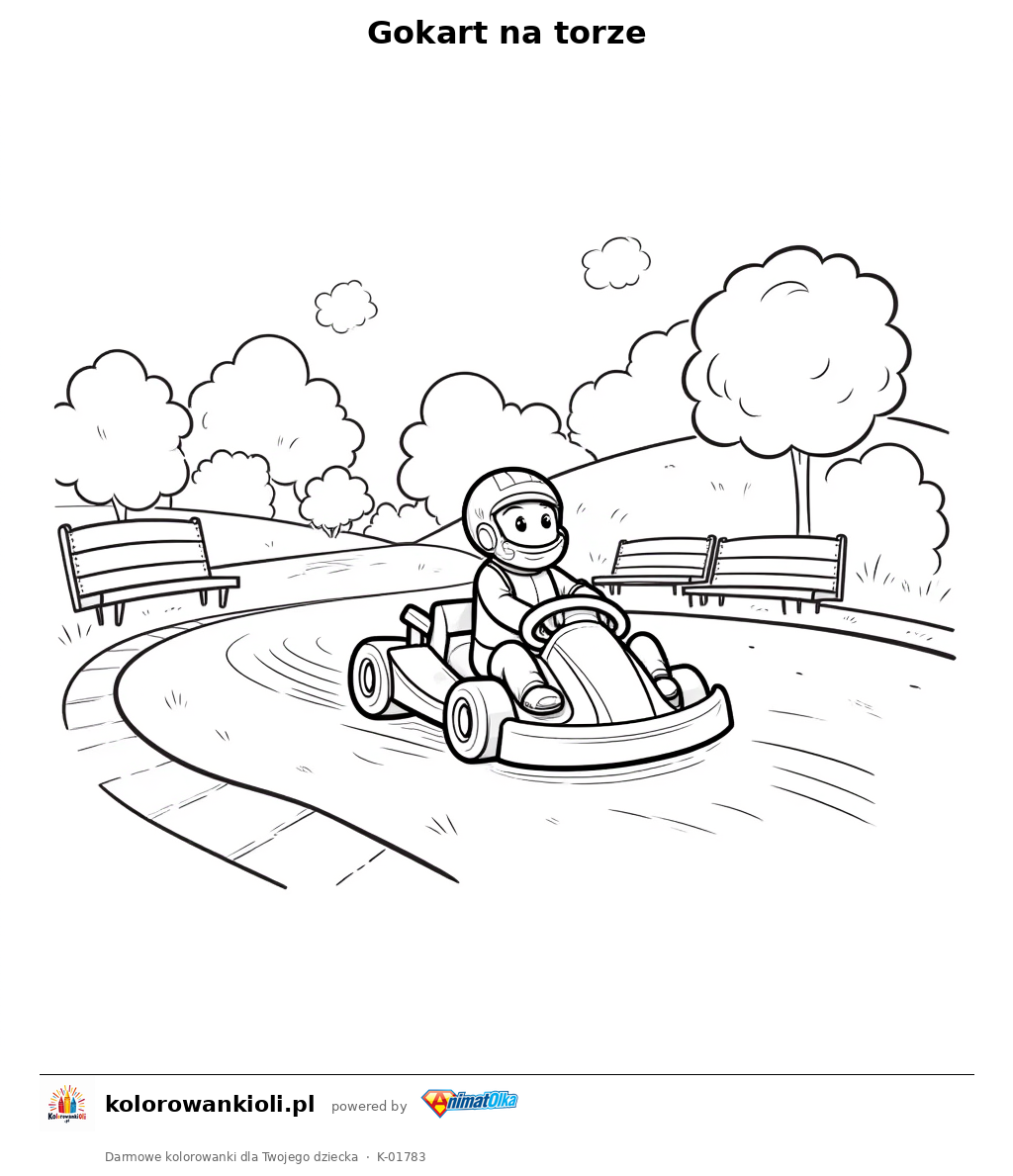 Gokart na torze — kolorowanka do wydruku dla dzieci