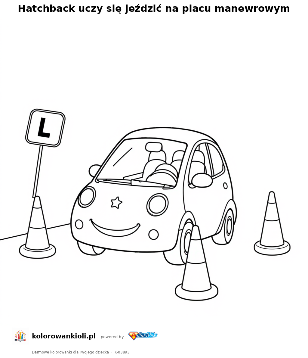 Hatchback uczy się jeździć na placu manewrowym — kolorowanka do wydruku dla dzieci