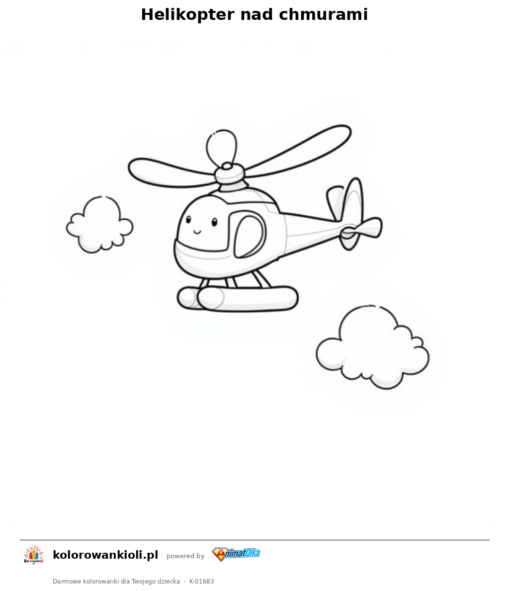Helikopter nad chmurami — kolorowanka do wydruku dla dzieci