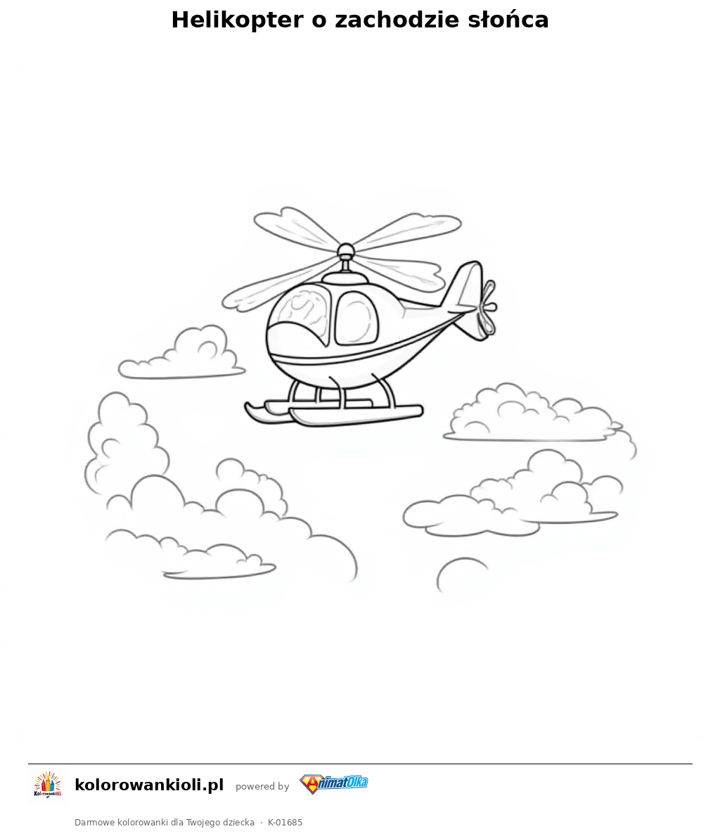Helikopter o zachodzie słońca — kolorowanka do wydruku dla dzieci