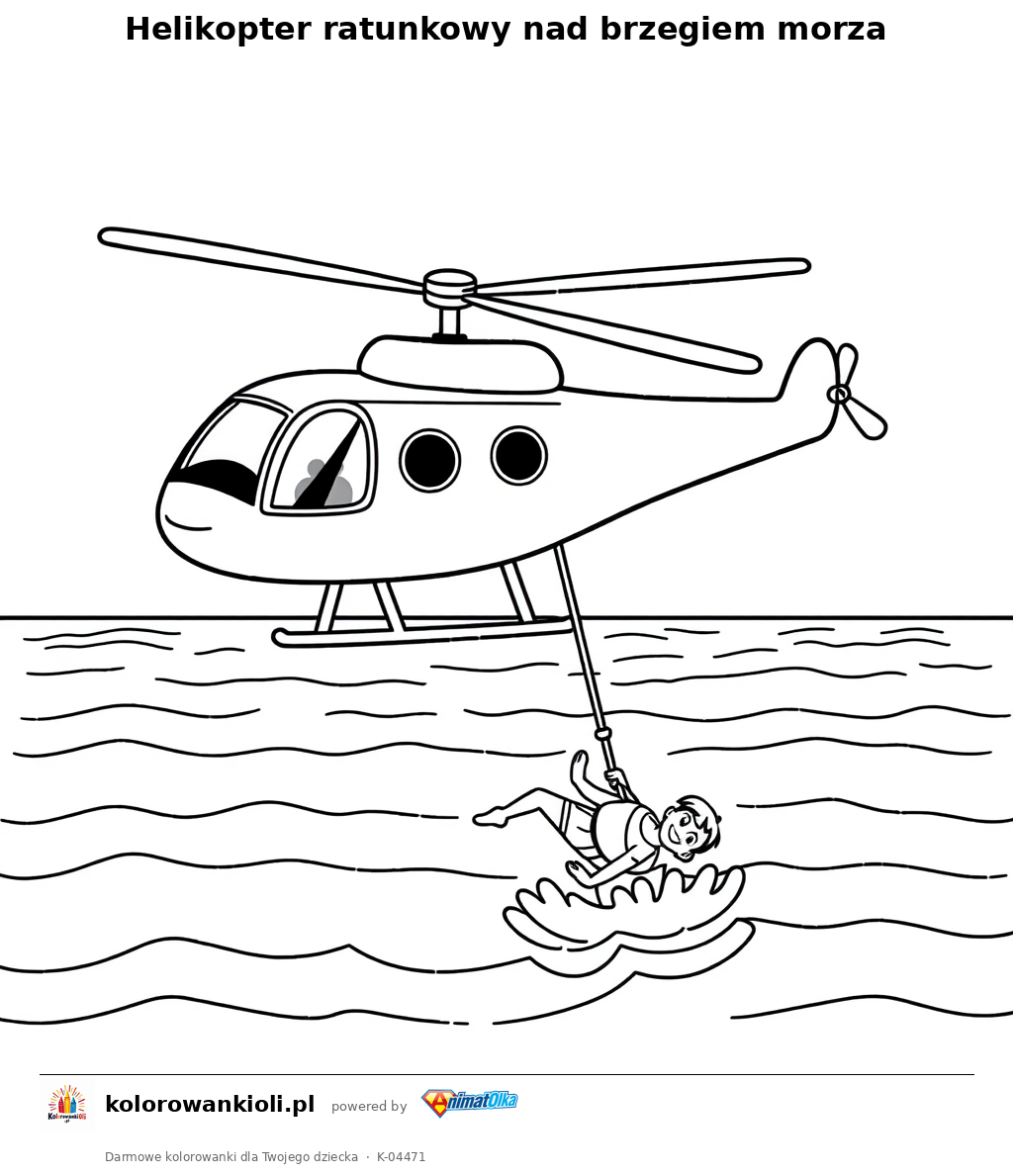 Helikopter ratunkowy nad brzegiem morza — kolorowanka do wydruku dla dzieci