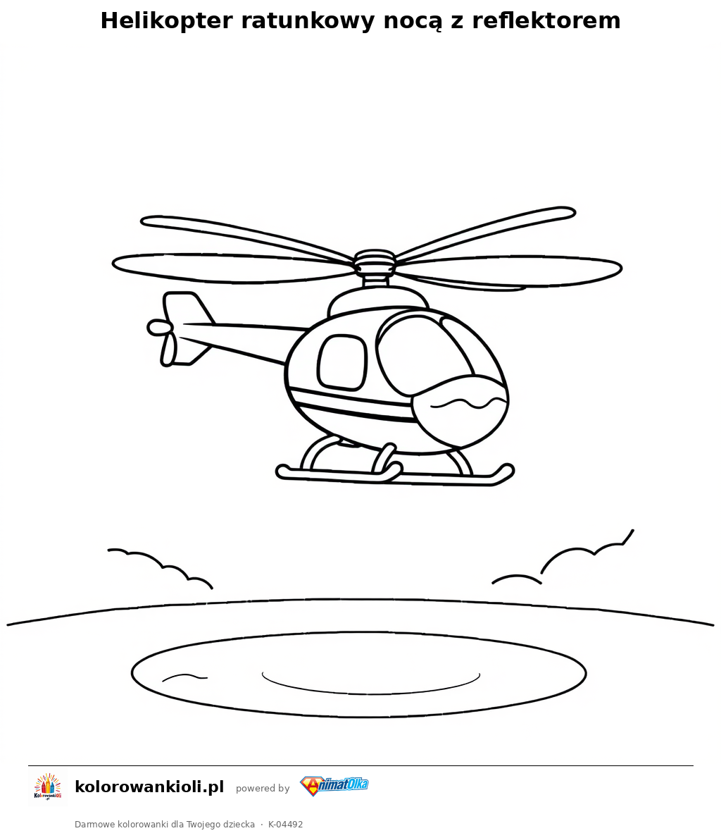 Helikopter ratunkowy nocą z reflektorem — kolorowanka do wydruku dla dzieci