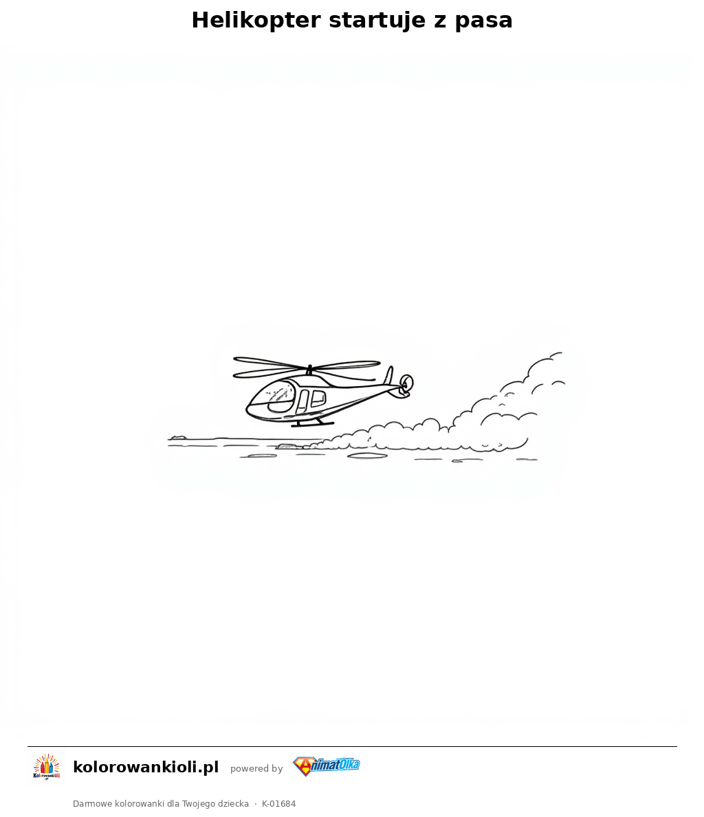 Helikopter startuje z pasa — kolorowanka do wydruku dla dzieci