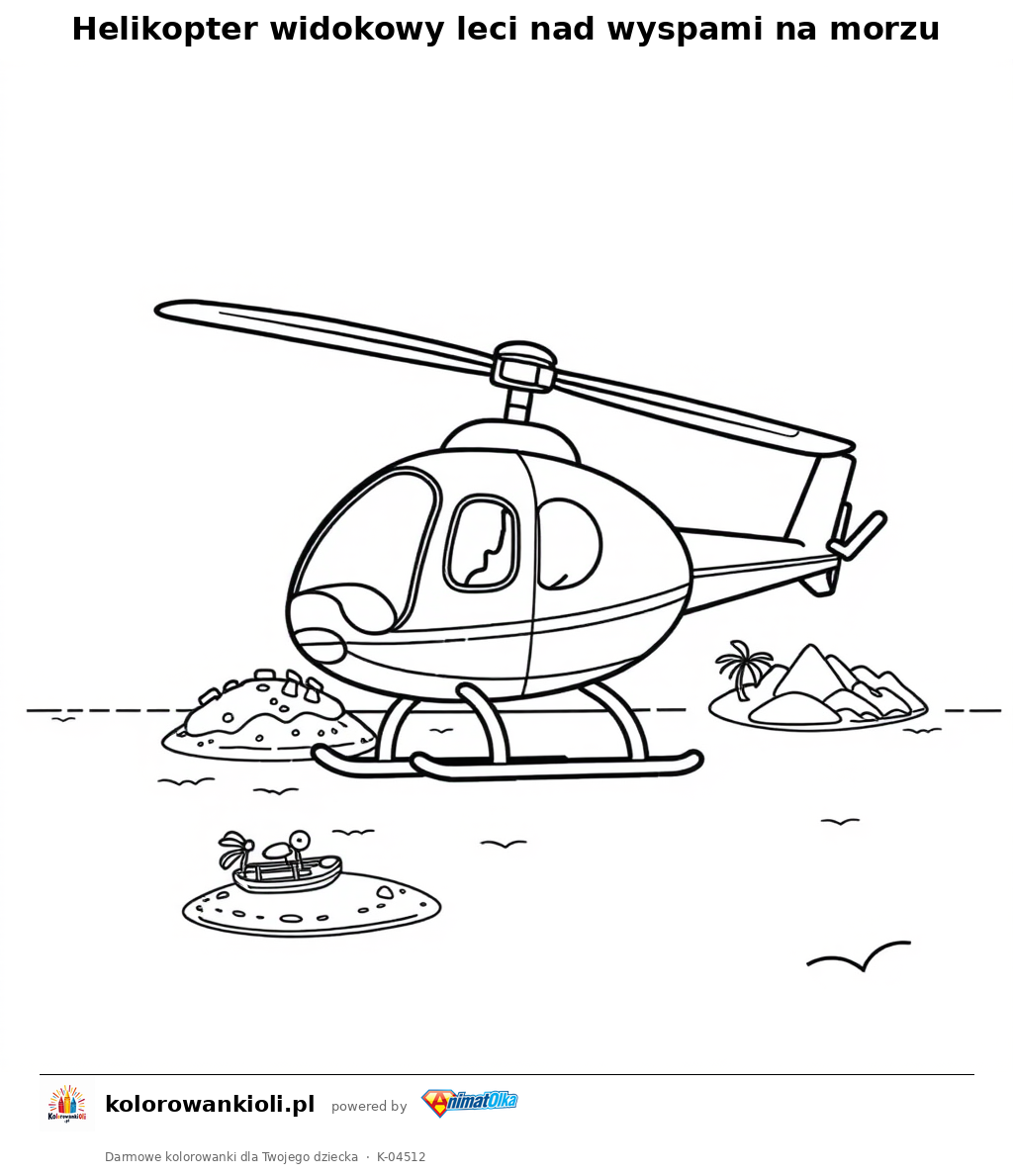Helikopter widokowy leci nad wyspami na morzu — kolorowanka do wydruku dla dzieci