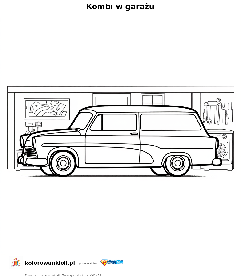 Kombi w garażu — kolorowanka do wydruku dla dzieci