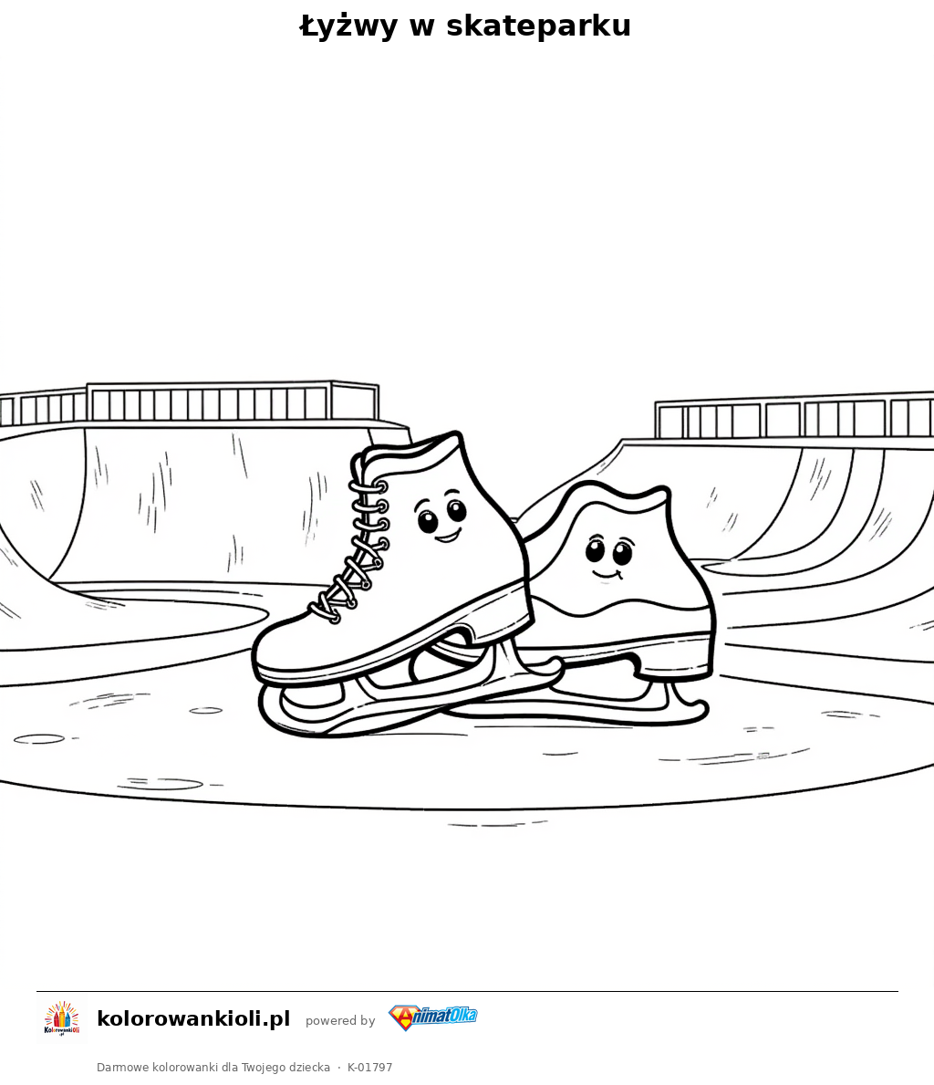 Łyżwy w skateparku — kolorowanka do wydruku dla dzieci