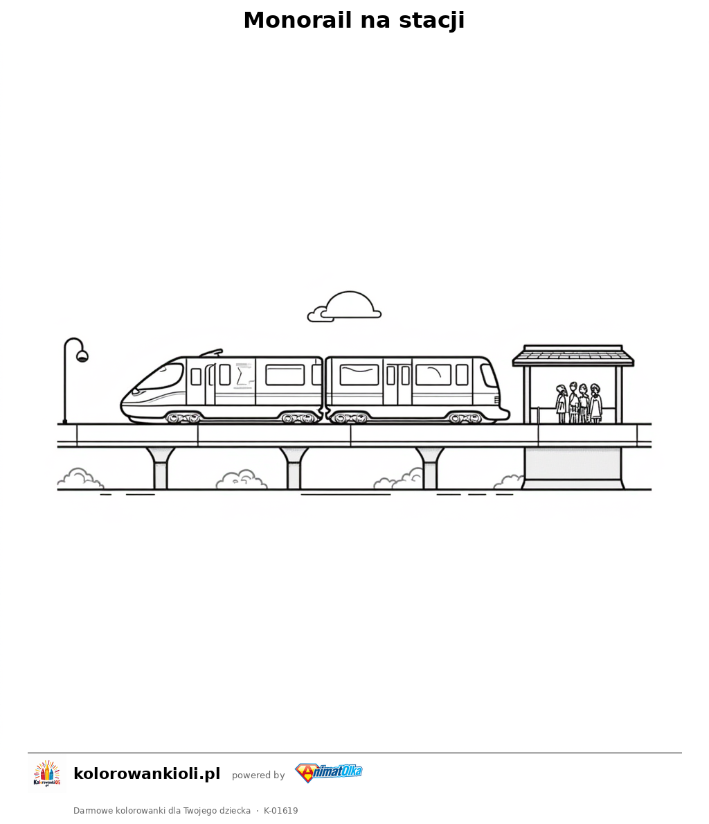 Monorail na stacji — kolorowanka do wydruku dla dzieci