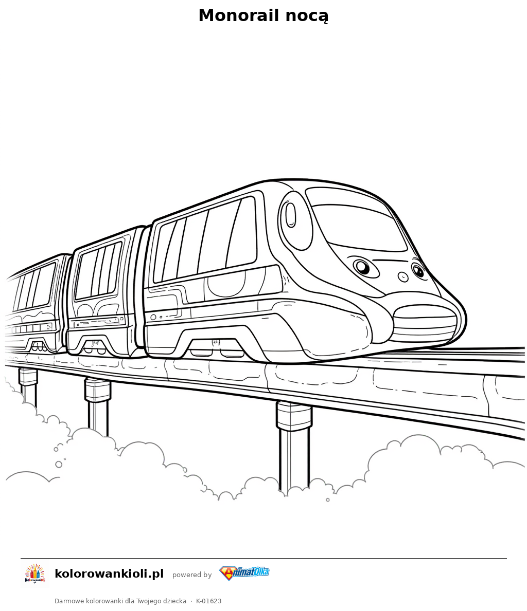 Monorail nocą — kolorowanka do wydruku dla dzieci
