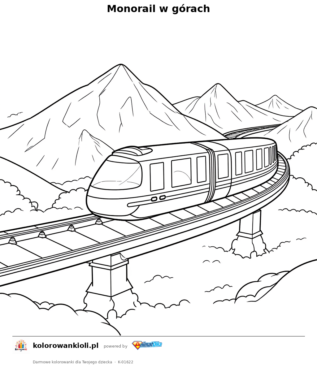 Monorail w górach — kolorowanka do wydruku dla dzieci