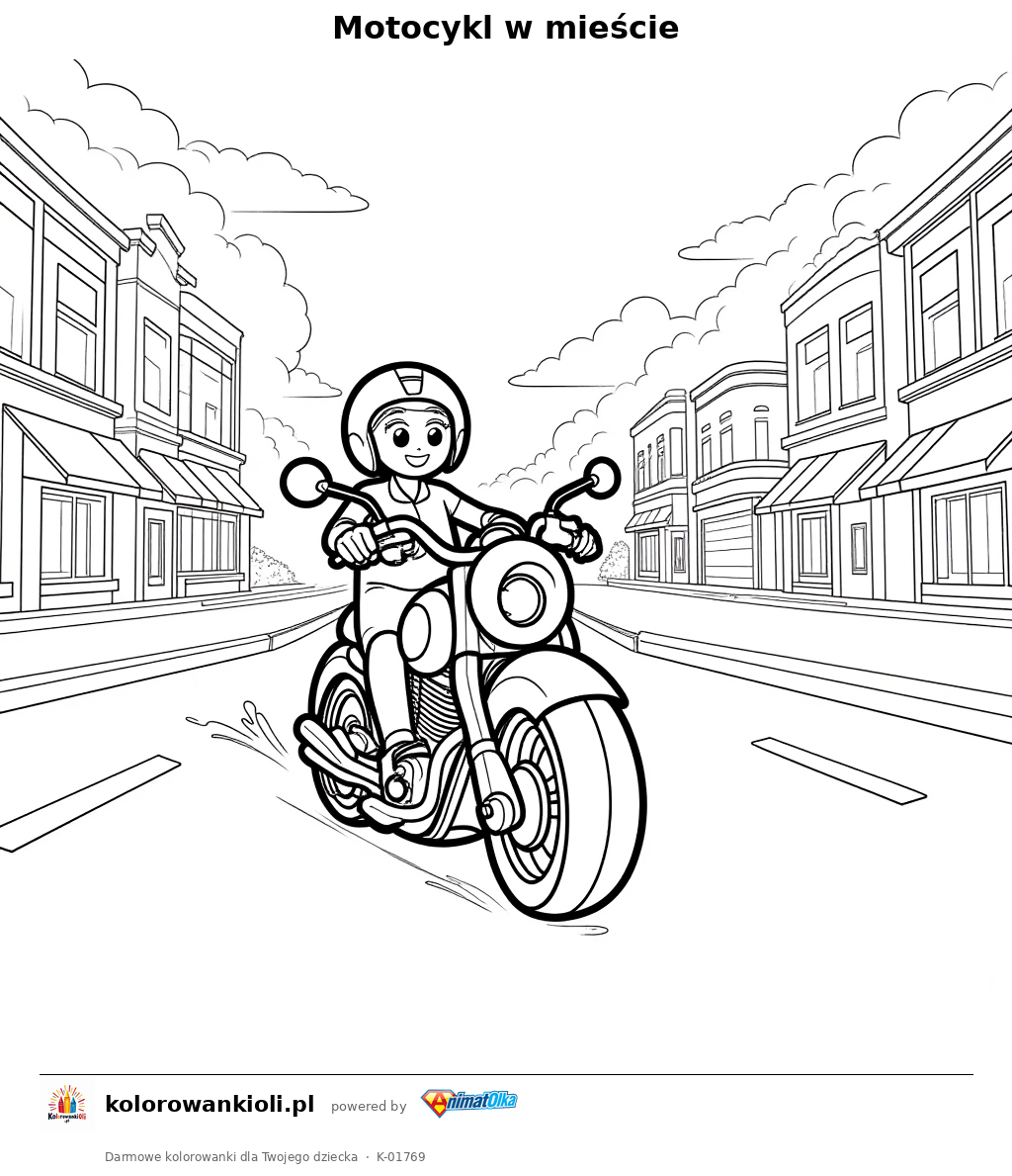 Motocykl w mieście — kolorowanka do wydruku dla dzieci