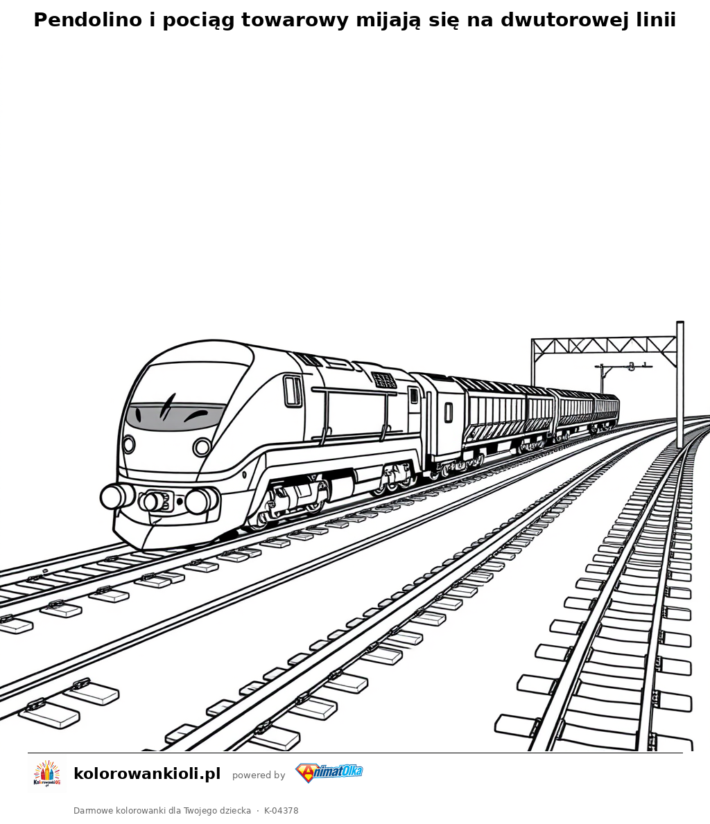 Pendolino i pociąg towarowy mijają się na dwutorowej linii — kolorowanka do wydruku dla dzieci