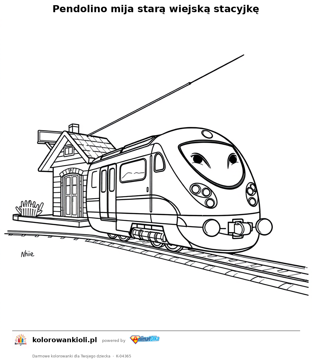 Pendolino mija starą wiejską stacyjkę — kolorowanka do wydruku dla dzieci