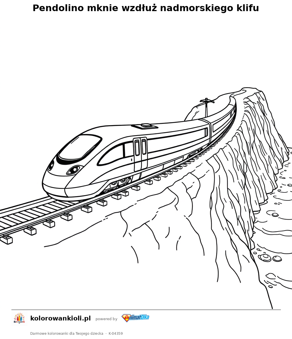 Pendolino mknie wzdłuż nadmorskiego klifu — kolorowanka do wydruku dla dzieci