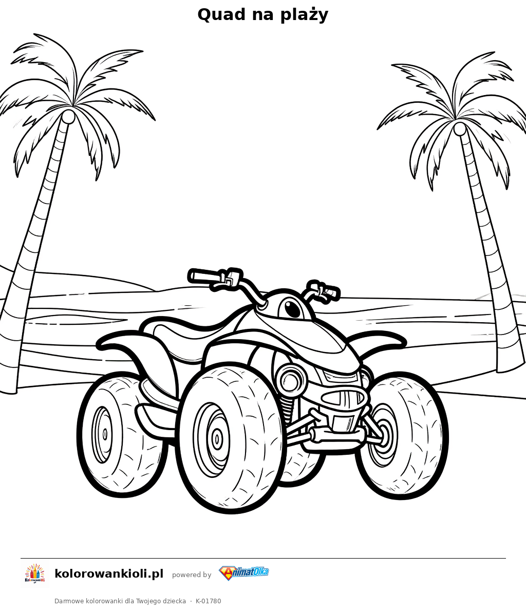 Quad na plaży — kolorowanka do wydruku dla dzieci