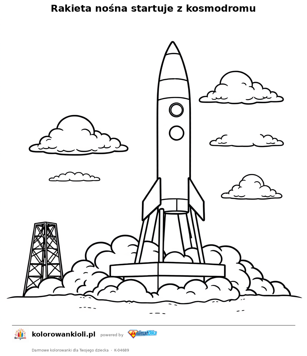 Rakieta nośna startuje z kosmodromu — kolorowanka do wydruku dla dzieci