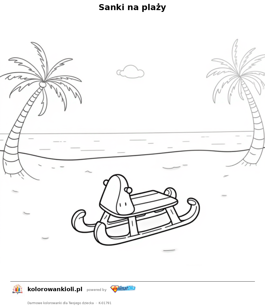 Sanki na plaży — kolorowanka do wydruku dla dzieci