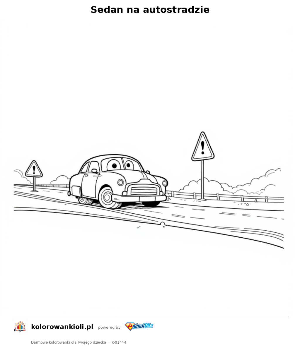 Sedan na autostradzie — kolorowanka do wydruku dla dzieci